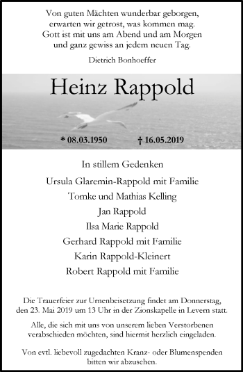 Traueranzeige von Heinz Rappold von Neue Westfälische