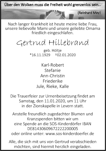 Traueranzeige von Gertrud Hillebrand von Neue Westfälische