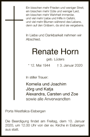 Traueranzeige von Renate Horn von Neue Westfälische