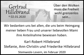 Traueranzeige von Gertrud Hillebrand von Neue Westfälische