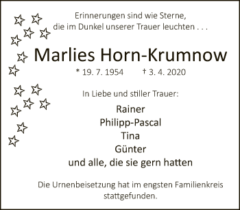 Traueranzeige von Marlies Horn-Krumnow von Neue Westfälische