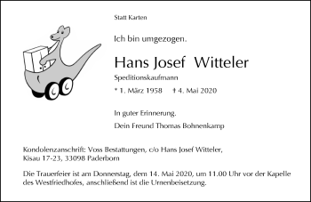 Traueranzeige von Hans Josef Witteler von Neue Westfälische