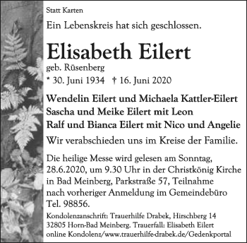 Traueranzeige von Elisabeth Eilert von Neue Westfälische