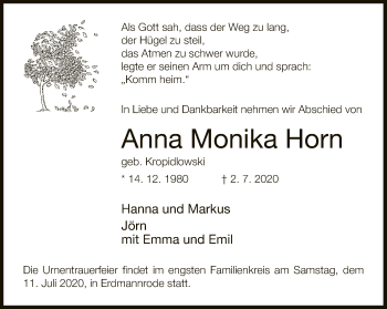 Traueranzeige von Anna Monika Horn von Neue Westfälische