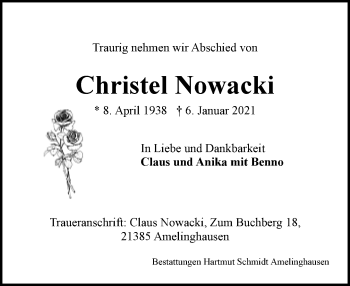 Traueranzeige von Christel Nowacki von Neue Westfälische