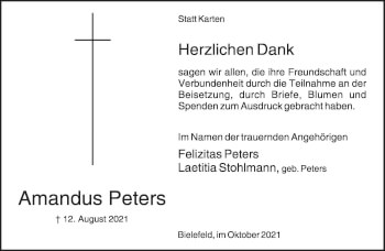 Traueranzeige von Amandus Peters von Neue Westfälische