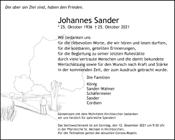 Traueranzeige von Johannes Sander von Neue Westfälische