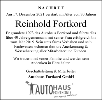 Traueranzeige von Reinhold Fortkord von Neue Westfälische