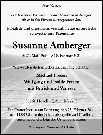 Traueranzeige von Susanne Amberger von Neue Westfälische