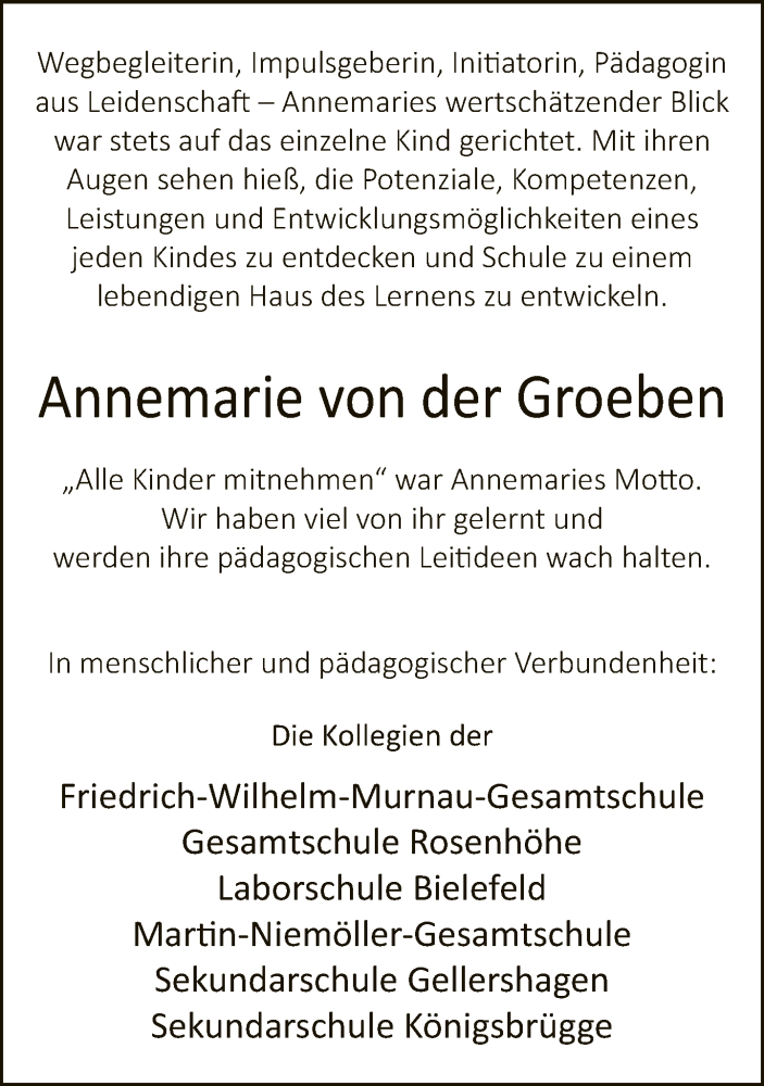  Traueranzeige für Annemarie von der Groeben vom 06.03.2021 aus Neue Westfälische