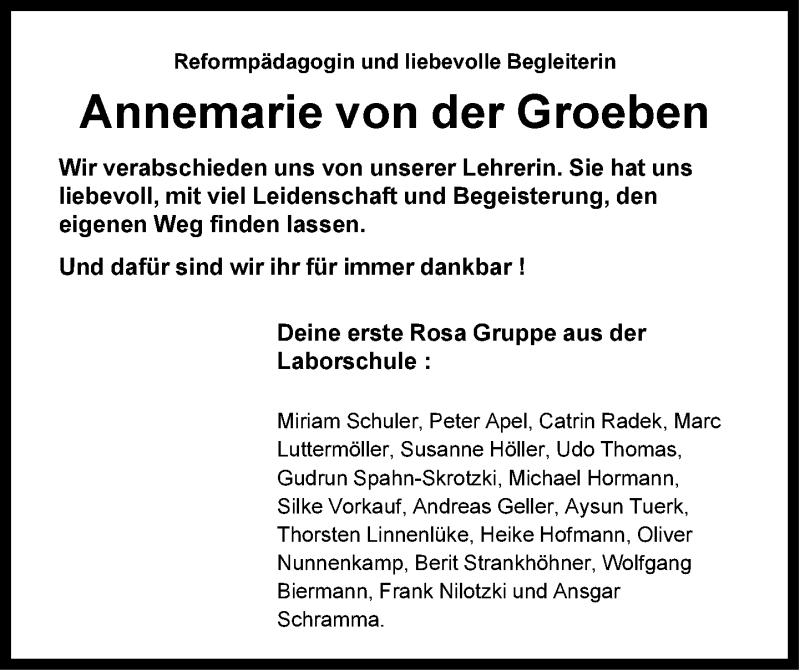  Traueranzeige für Annemarie von der Groeben vom 06.03.2021 aus Neue Westfälische