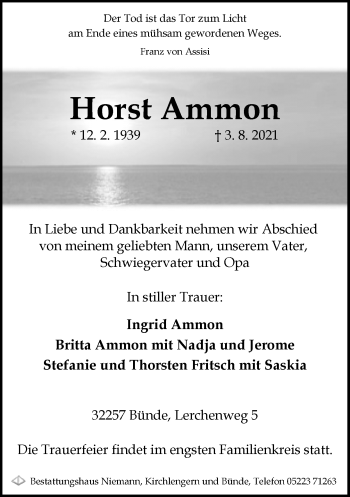 Traueranzeige von Horst Ammon von Neue Westfälische