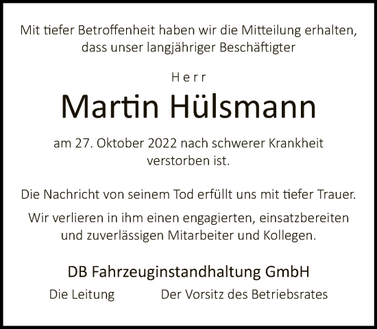 Traueranzeige von Martin Hülsmann von Neue Westfälische