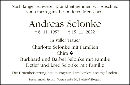 Traueranzeige von Andreas Selonke von Neue Westfälische