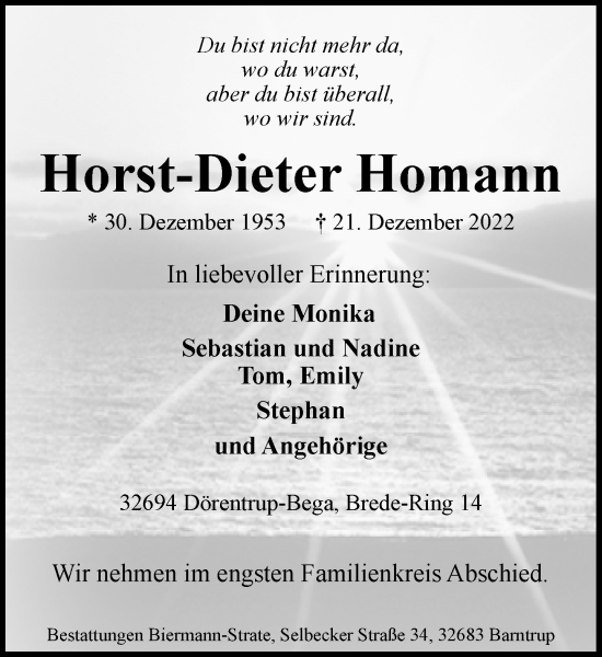 Traueranzeige von Horst-Dieter Homann von Neue Westfälische