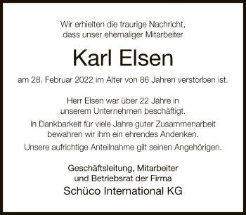 Traueranzeige von Karl Elsen von Neue Westfälische