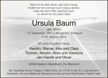 Traueranzeige von Ursula Baum von Neue Westfälische