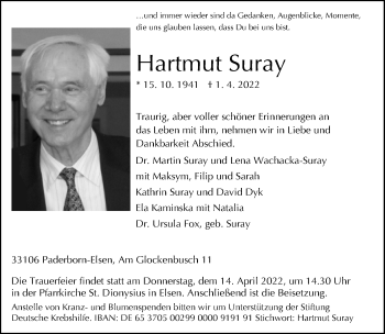 Traueranzeige von Hartmut Suray von Neue Westfälische