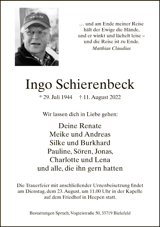 Traueranzeige von Ingo Schierenbeck von Neue Westfälische