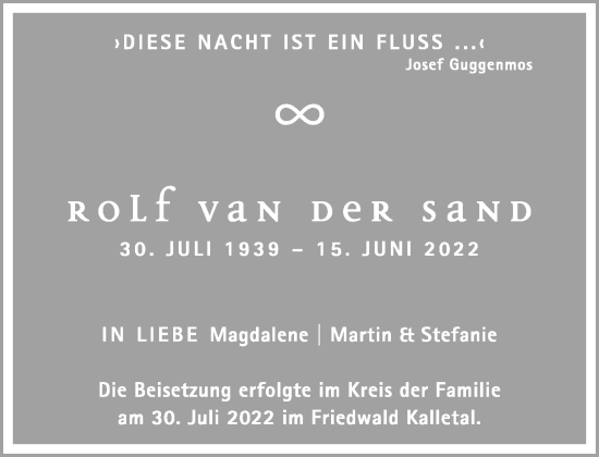 Traueranzeige von Rolf van der Sand von Neue Westfälische