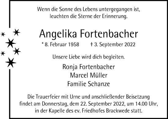 Traueranzeige von Angelika Fortenbacher von Neue Westfälische