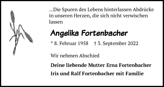 Traueranzeige von Angelika Fortenbacher von Neue Westfälische