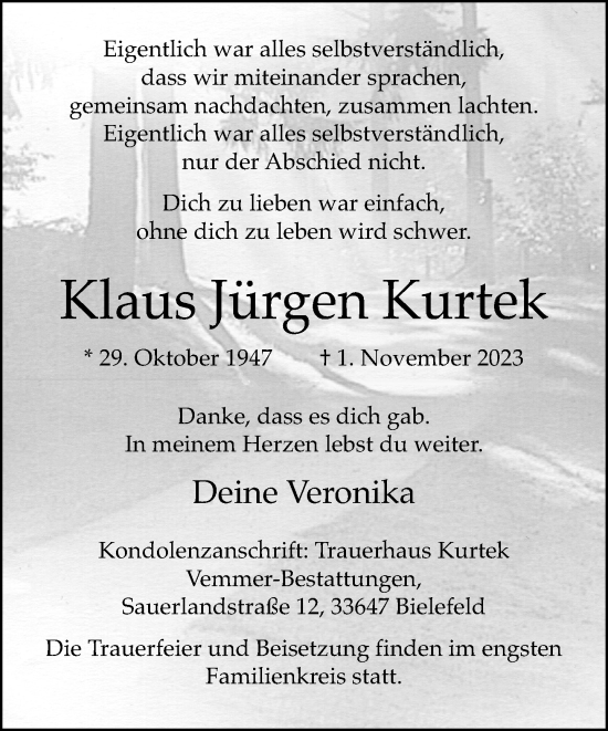 Traueranzeige von Klaus Jürgen Kurtek von Neue Westfälische