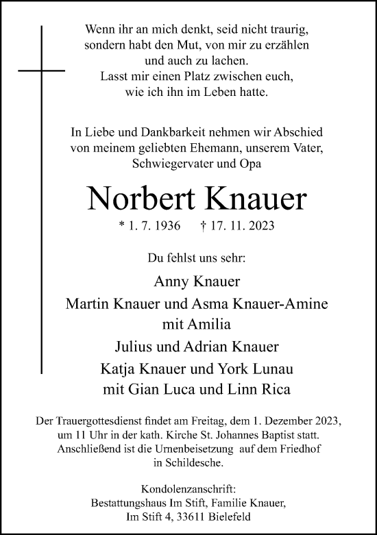 Traueranzeige von Norbert Knauer von Neue Westfälische