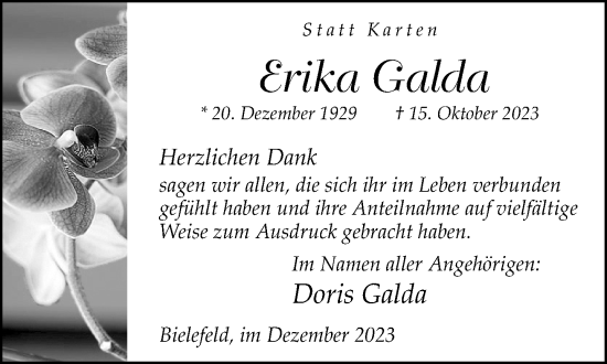 Traueranzeige von Erika Galda von Neue Westfälische