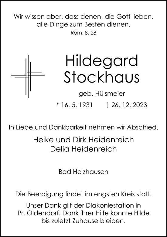 Traueranzeige von Hildegard Stockhaus von Neue Westfälische