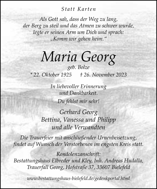 Traueranzeige von Maria Georg von Neue Westfälische