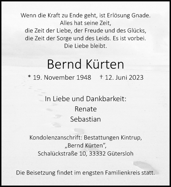 Traueranzeige von Bernd Kürten von Neue Westfälische