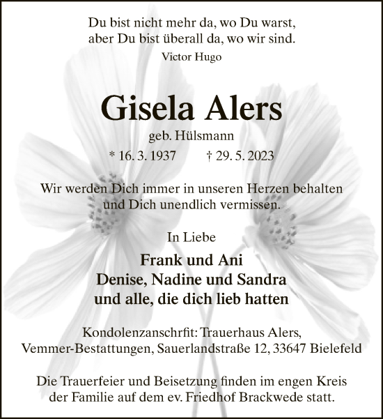 Traueranzeige von Gisela Alers von Neue Westfälische