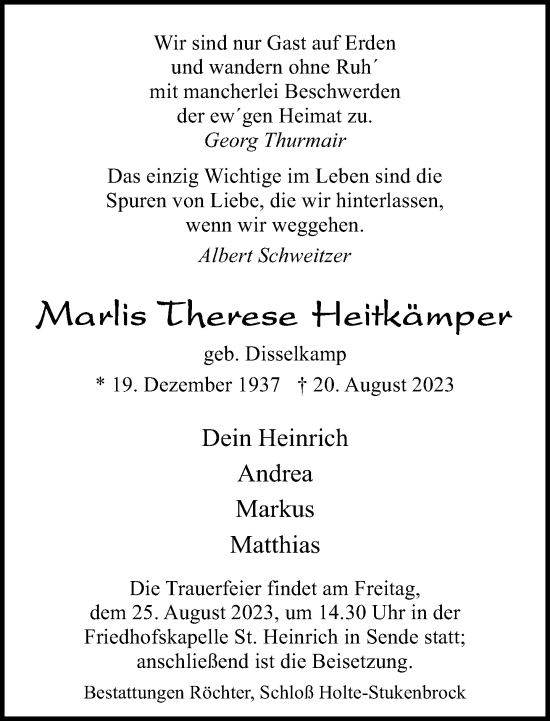 Traueranzeige von Marlis Therese Heitkämper von Neue Westfälische