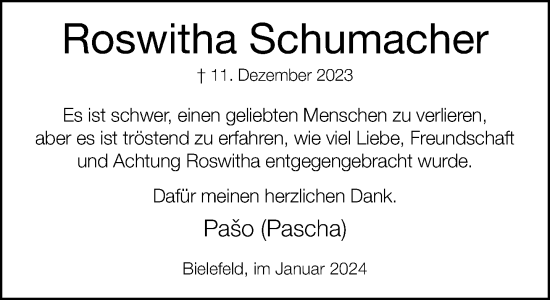 Traueranzeige von Roswitha Schumacher von Neue Westfälische