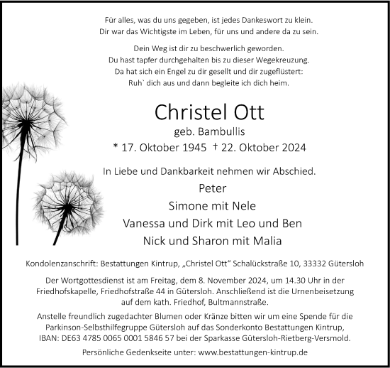 Traueranzeige von Christel Ott von Neue Westfälische