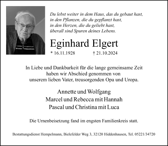 Traueranzeige von Eginhard Elgert von Neue Westfälische