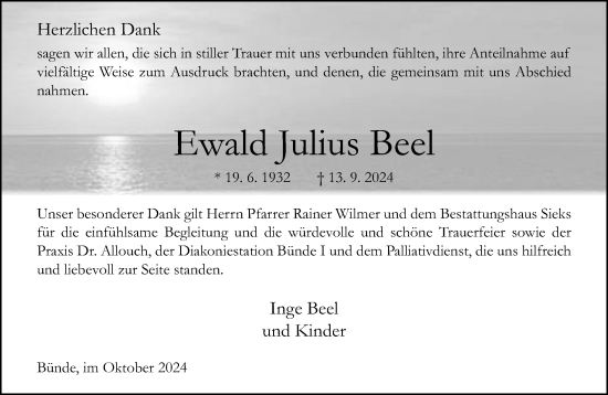 Traueranzeige von Ewald Julius Beel von Neue Westfälische