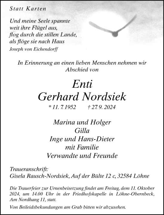 Traueranzeige von Gerhard Nordsiek von Neue Westfälische