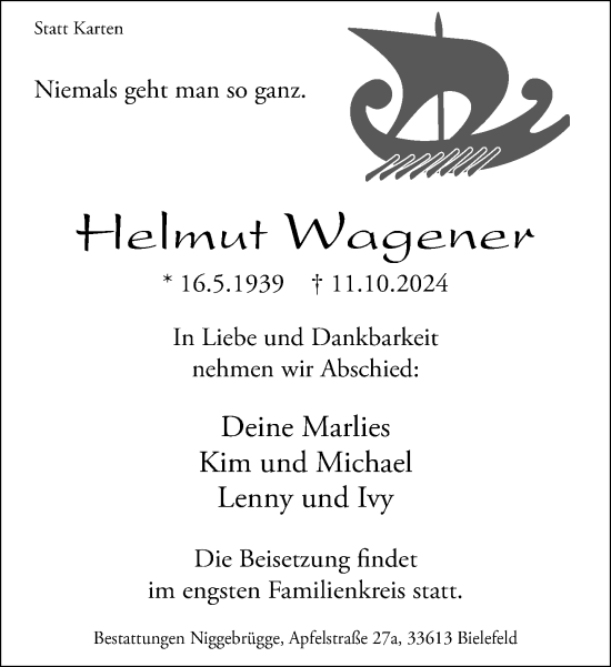 Traueranzeige von Helmut Wagener von Neue Westfälische