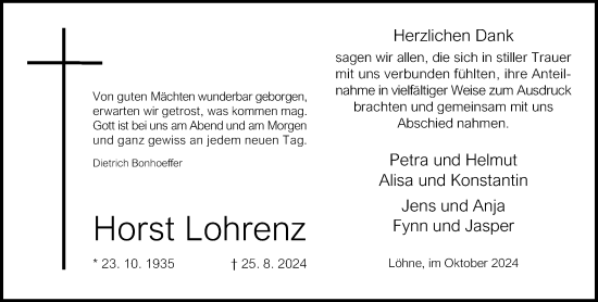 Traueranzeige von Horst Lohrenz von Neue Westfälische