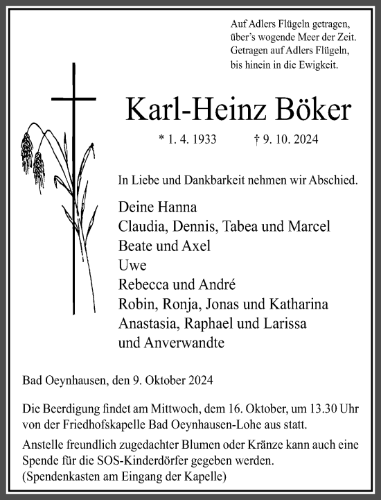 Traueranzeige von Karl-Heinz Böker von Neue Westfälische