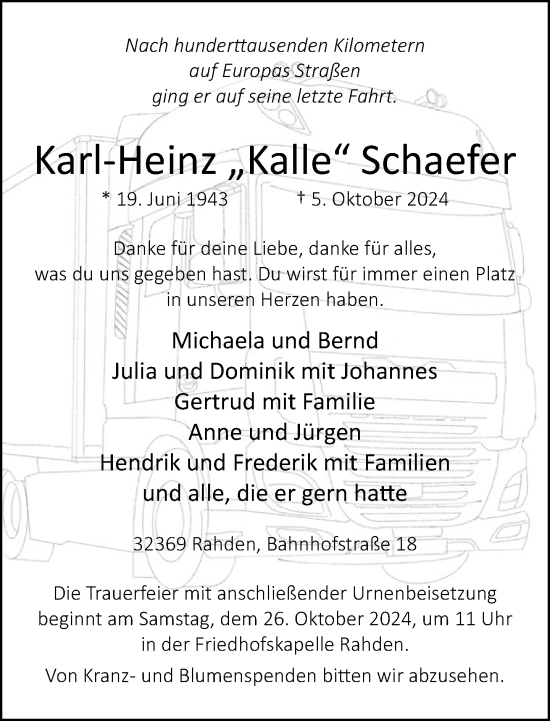 Traueranzeige von Karl-Heinz Schaefer von Neue Westfälische