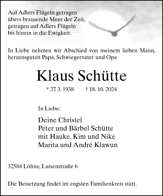 Traueranzeige von Klaus Schütte von Neue Westfälische