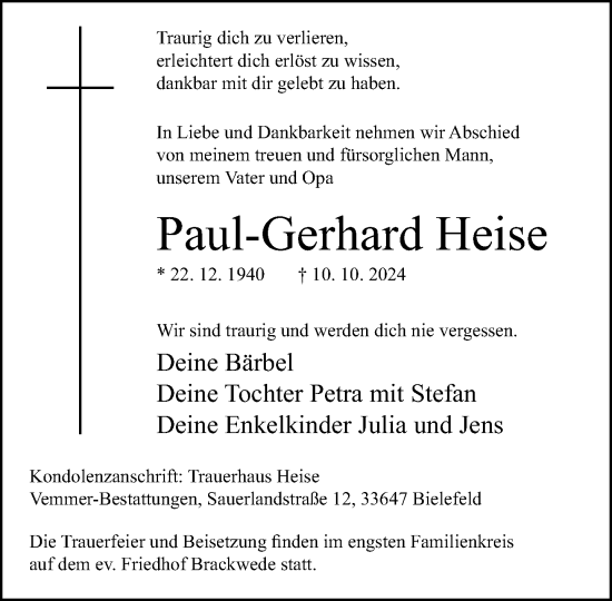 Traueranzeige von Paul-Gerhard Heise von Neue Westfälische