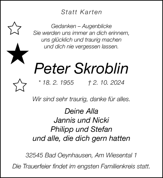 Traueranzeige von Peter Skroblin von Neue Westfälische