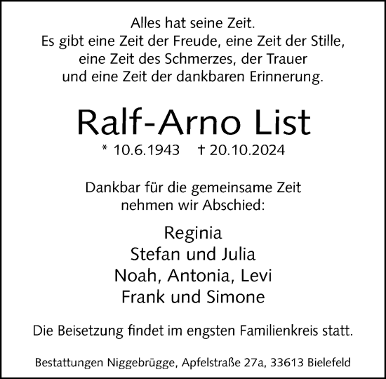 Traueranzeige von Ralf-Arno List von Neue Westfälische