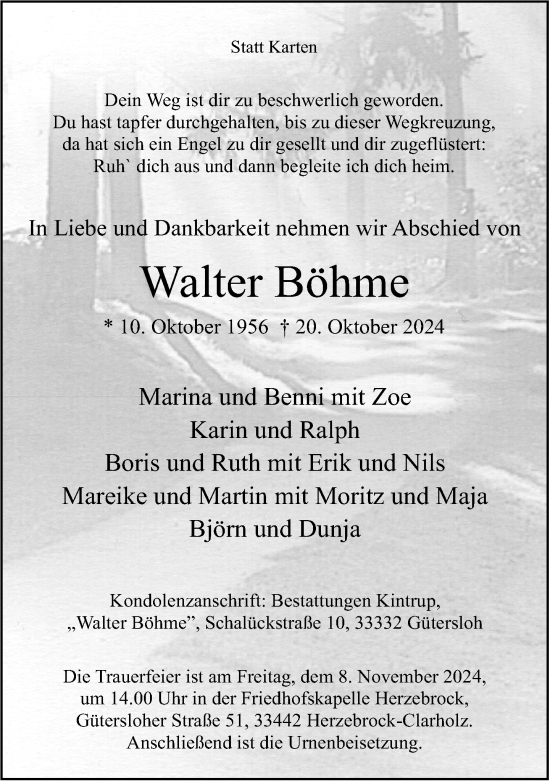 Traueranzeige von Walter Böhme von Neue Westfälische