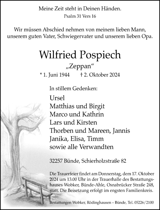 Traueranzeige von Wilfried Pospiech von Neue Westfälische