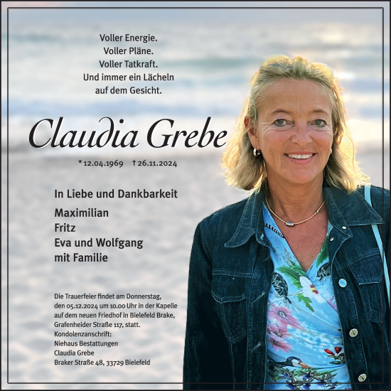 Traueranzeige von Claudia Grebe von Neue Westfälische